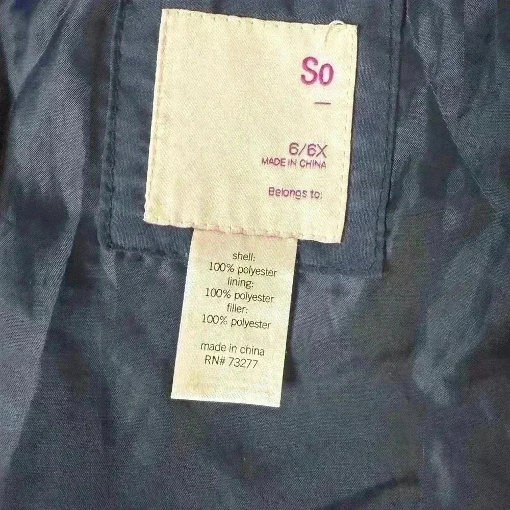 SO Girls Size 6/6X Quilted Lightweight Jacket Blue - Picture 3 of 6